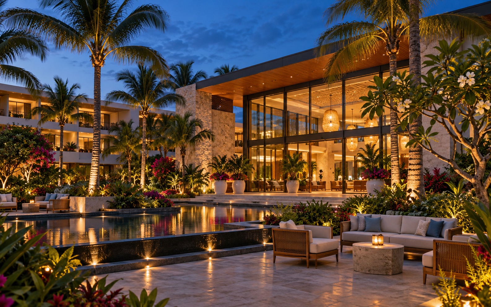 Imagen ilustrativa de un hotel con jardín